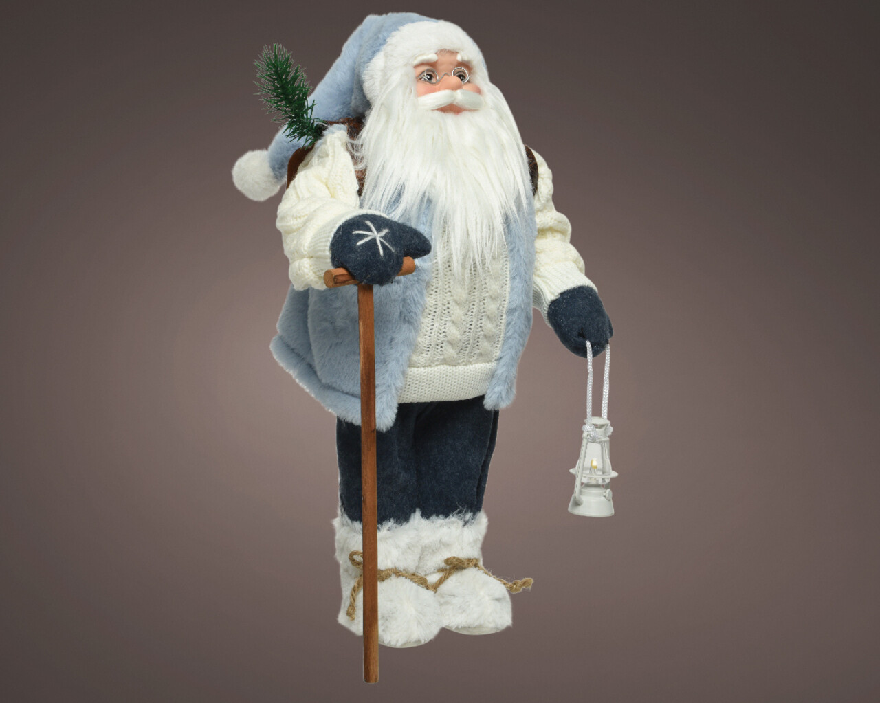 Decoratiune Santa w stick &amp;lantern, Decoris, 16x21x45 cm, poliester, albastru - imagine 4